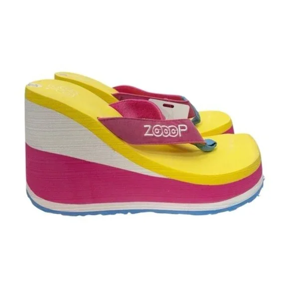 NEW Vintage Y2k 90s Retro Zooop Chunky Platform Flip Flop Sandals Size 10 - Picture 3 of 10